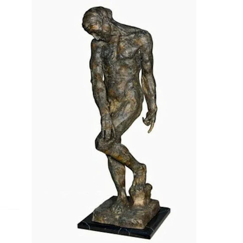 Adam Bronze Nude Male Statue by Rodin Mounted on Marble Base - Image 2