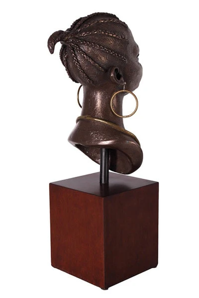 African Queen Bust on Stand Sculpture - Image 4
