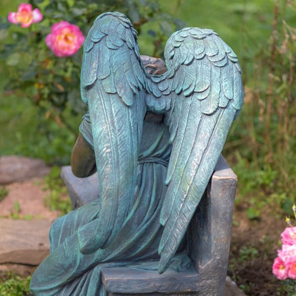 Angel Weeping On Garden Bench Statue - Image 4