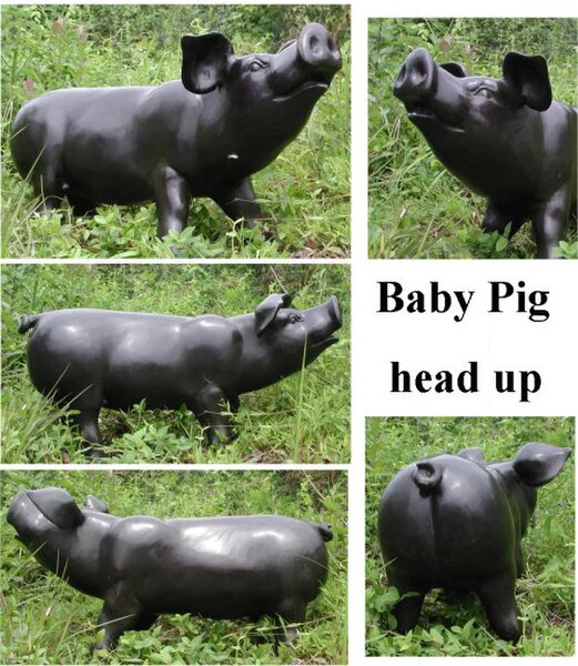 Baby Pig Head Up Bronze Sculpture Life-Size
