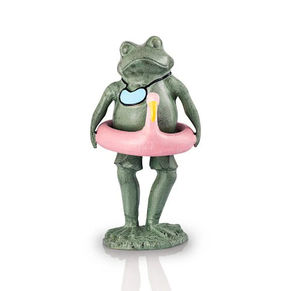 Beach Buddy Frog Sculpture with Flamingo Floaty