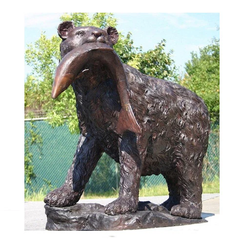 Bear With Fish Garden Sculpture Bronze - Image 2