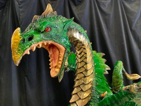 Bronze Dragon Sculpture Green 23" High - Image 3