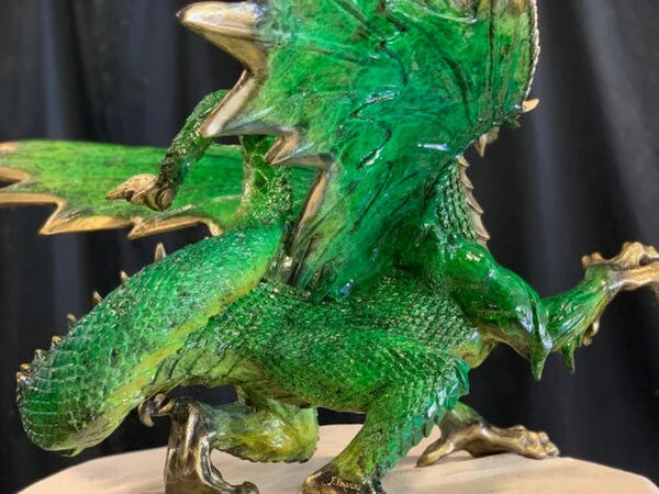 Bronze Dragon Sculpture Green 23" High - Image 4