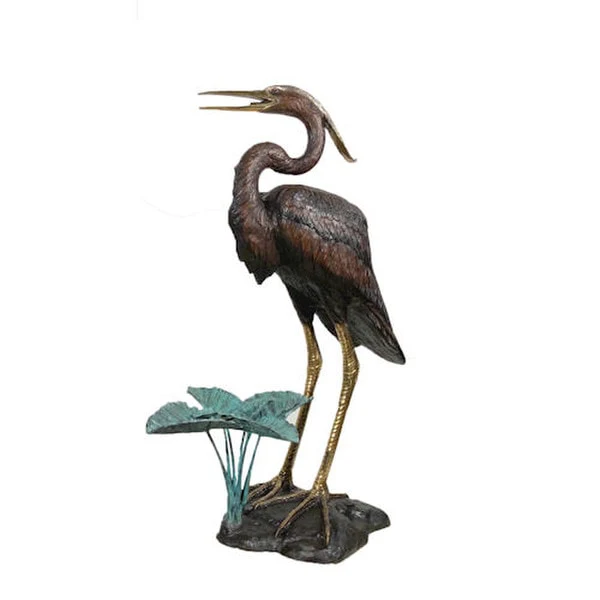 Bronze Heron Water Feature Fountain Statue