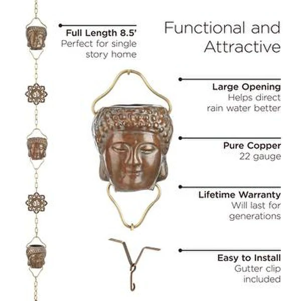 Buddha Rain Chain Copper Downspout - Image 2