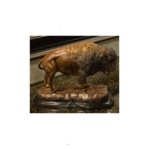 Buffalo Bronze Tabletop Sculpture on Marble Base - Image 3