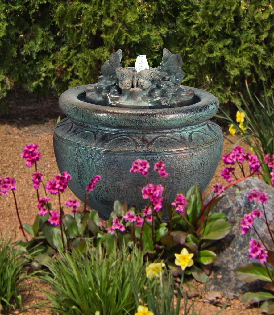 Butterfly Bubbler Garden Fountain with Light 16.5" High