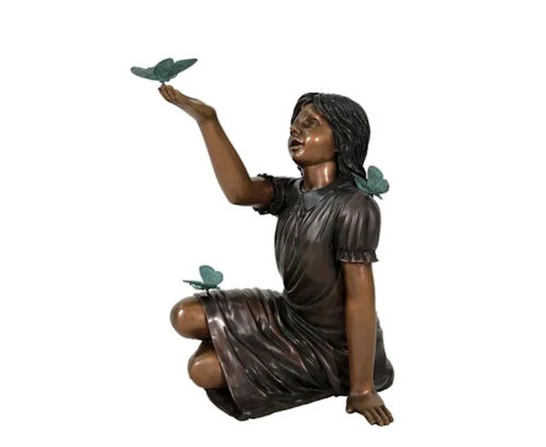Girl Sitting With Butterfly Bronze Sculpture 28" High