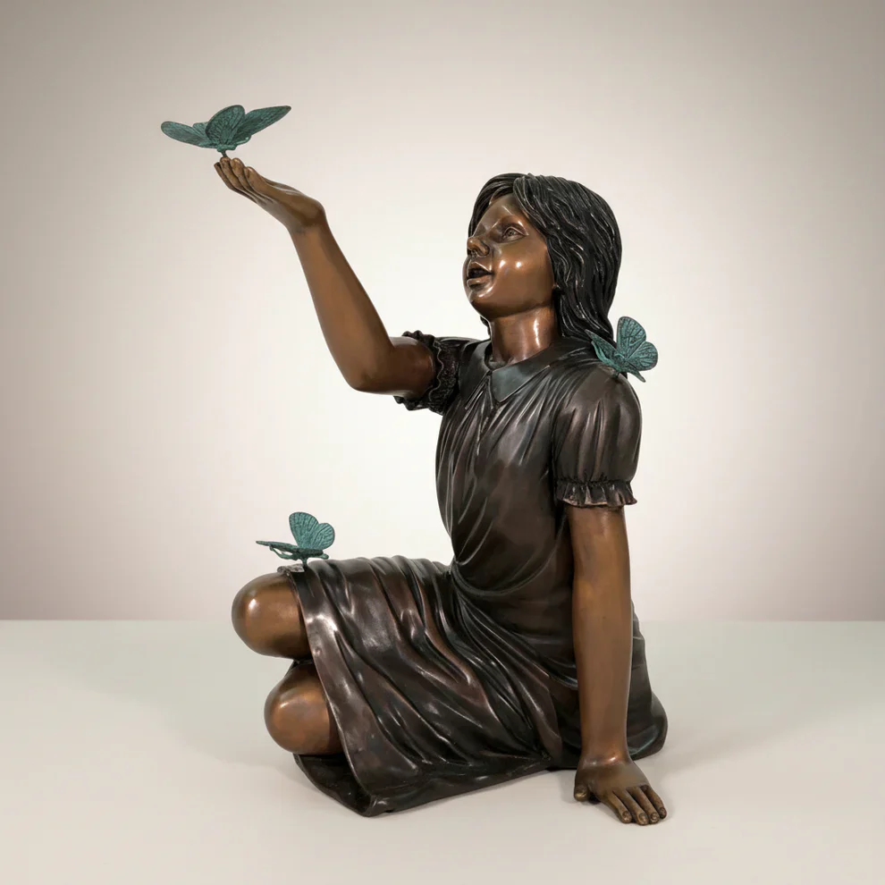 Girl Sitting With Butterfly Bronze Sculpture 28" High - Image 2