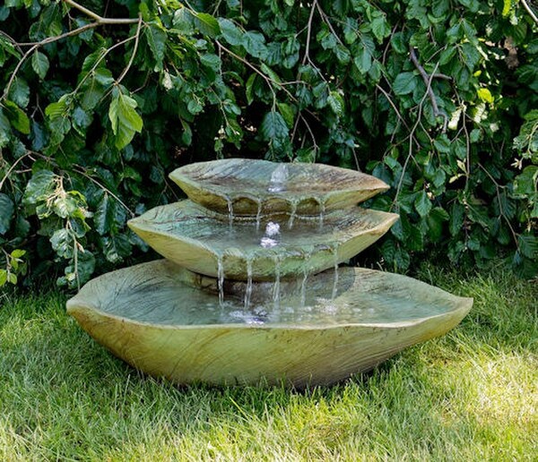 Cascading Leaf Fountain Cast Stone Lighted