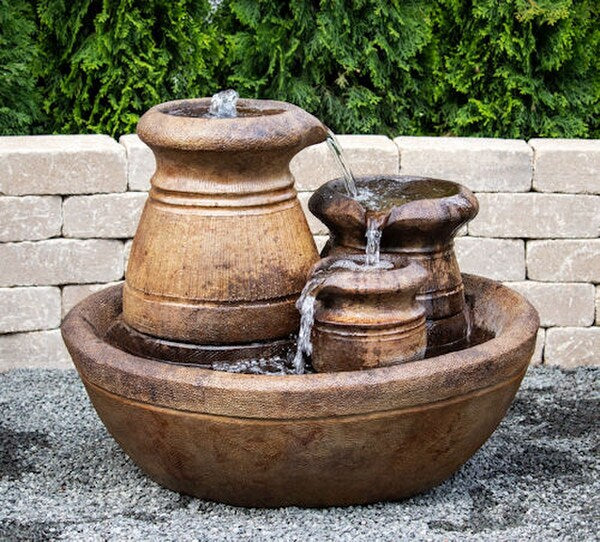 Cascading Urns Fountain Cast Stone Lighted 26" High