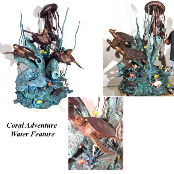 Oceanic Fantasy Turtle & Jellyfish Fountain Water Feature Bronze - Image 3