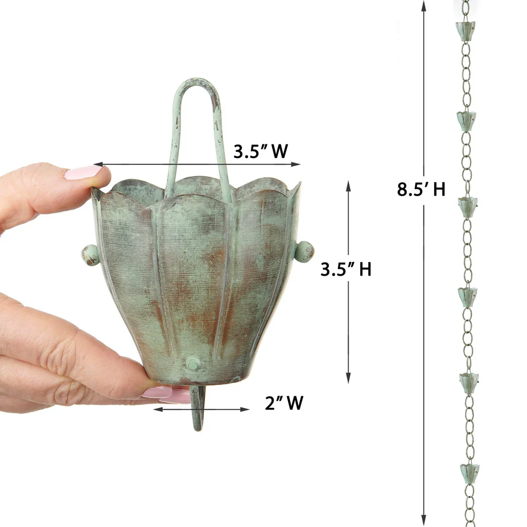 Crocus Rain Chain 6 Cup Links Downspout - Image 4