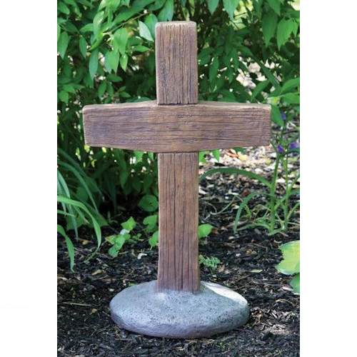 Cross Wood Grained Garden Stone Statue 24.5" H - Image 2