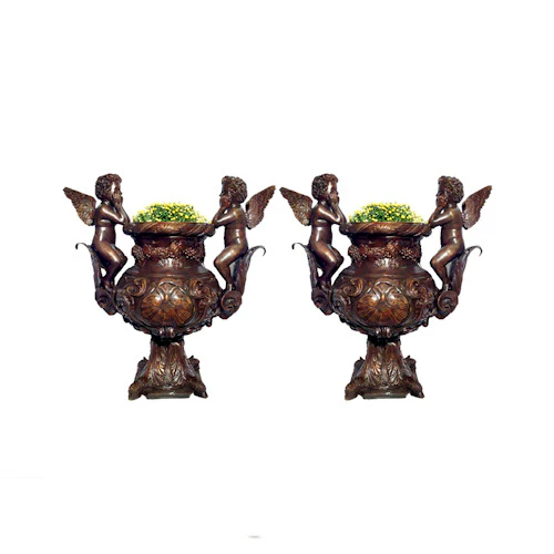 Cupid Urn Set Bronze Statues - Image 2