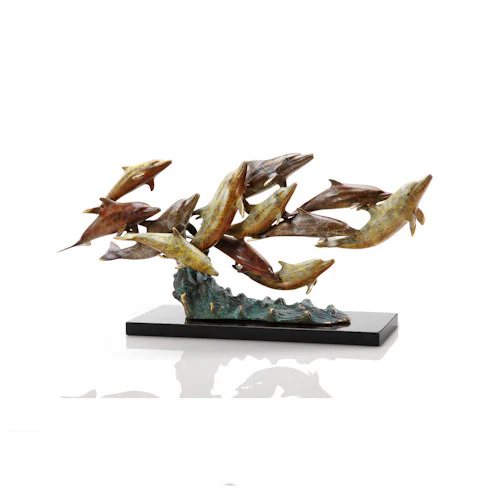 Dolphin Swimming in School Sculpture