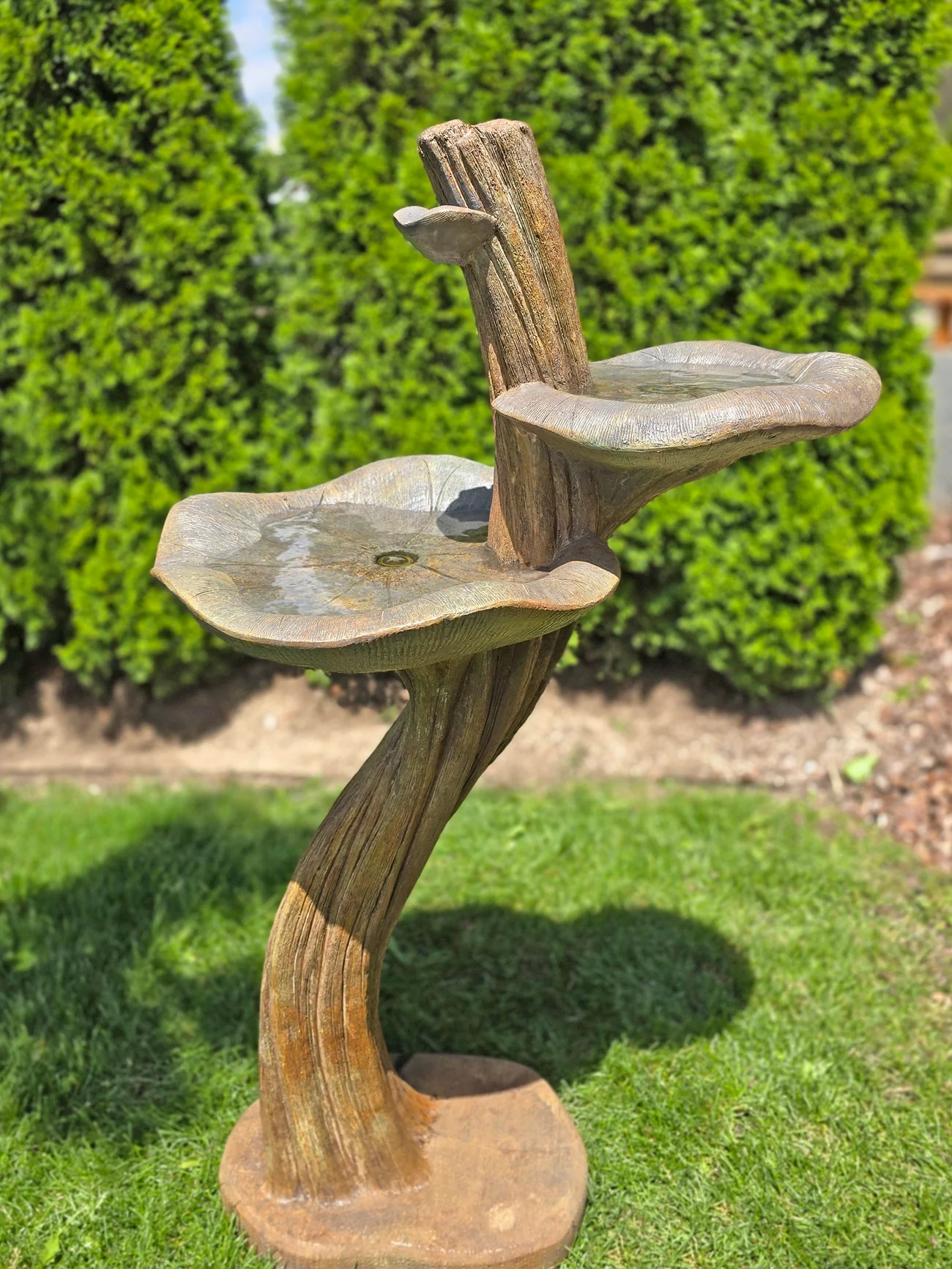 Double Lily Cast Stone Birdbath Sculpture 49" Tall