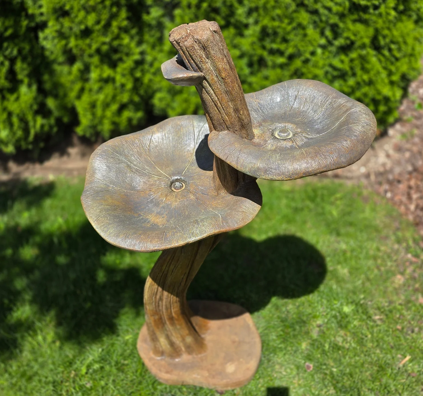 Double Lily Cast Stone Birdbath Sculpture 49" Tall - Image 2