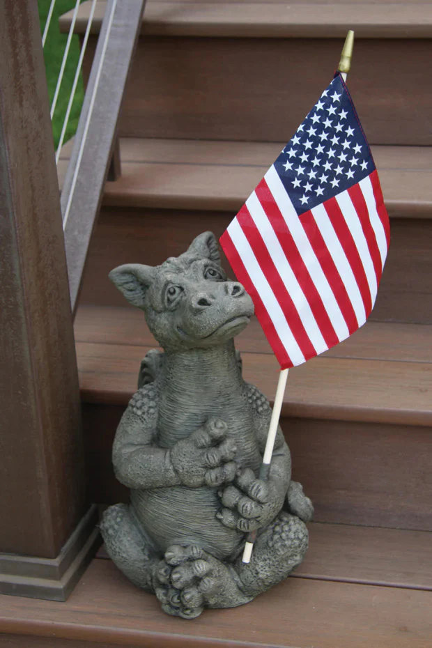 Dragon Holding American Flag Cement Sculpture