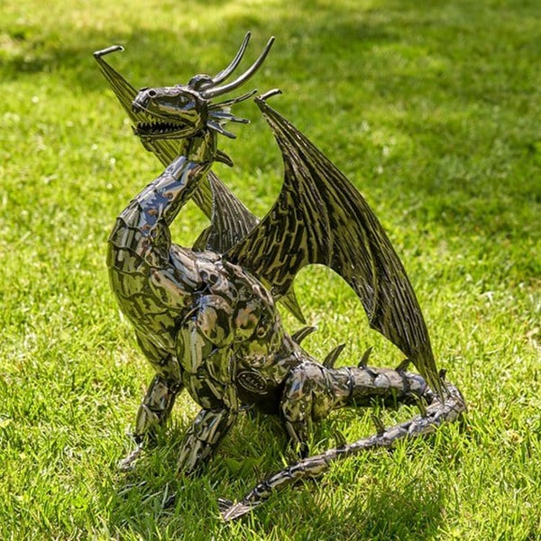 Dragon Statue Forged Iron Sculpture 21" High - Image 3