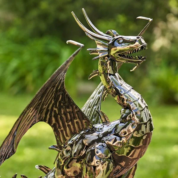 Dragon Statue Forged Iron Sculpture 21" High - Image 4