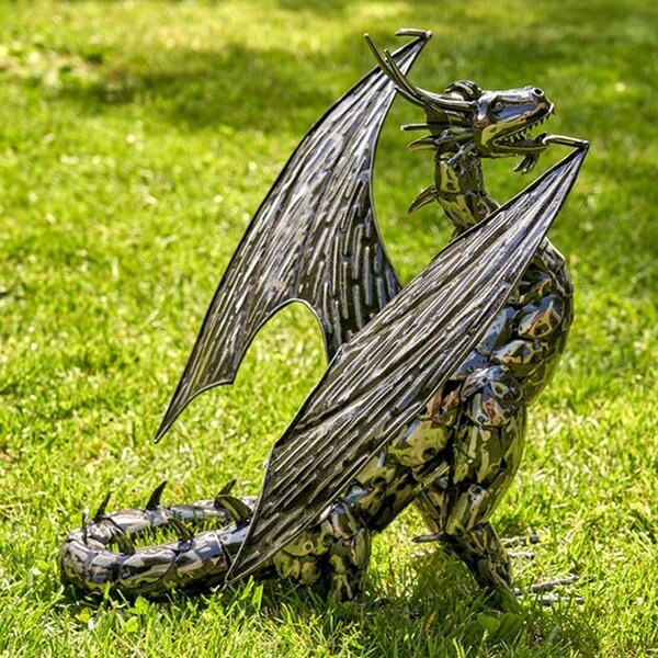 Dragon Statue Forged Iron Sculpture 21" High - Image 5