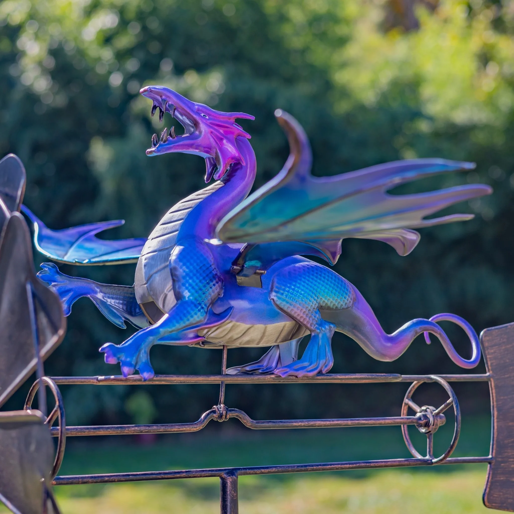 Iron Windmill with Flapping Iridescent Dragon & Weathervane 61.8" H - Image 6