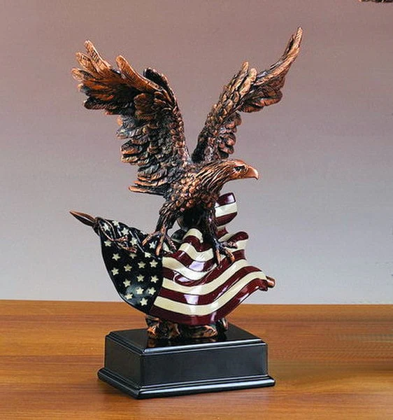 Eagle With American Flag Sculpture 10" H - Image 2