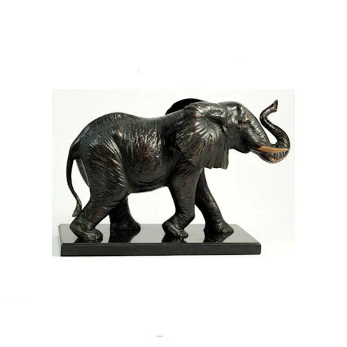 Elephant Sculpture Brass On Wood Base