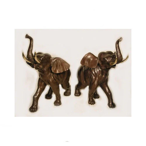 Elephants Right & Left Statues Trunk Up Bronze - Image 2