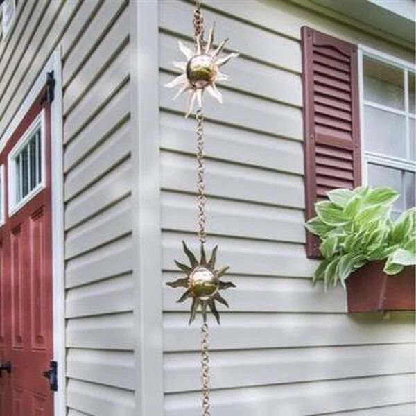 Sunburst Copper Rain Chain Downspout - Image 2