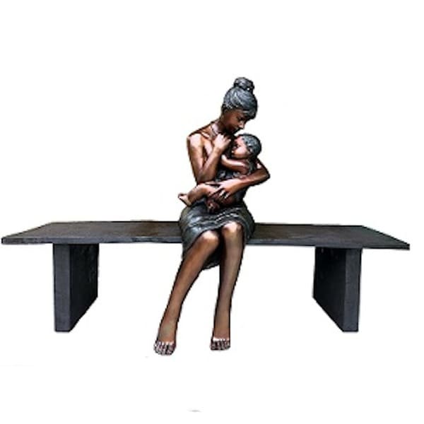 Embrace of Life Mother & Child on Bench Statue