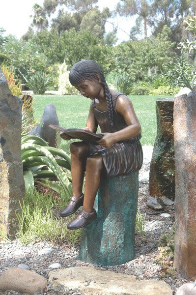 Reading Girl on Log Bronze Statue 39" H