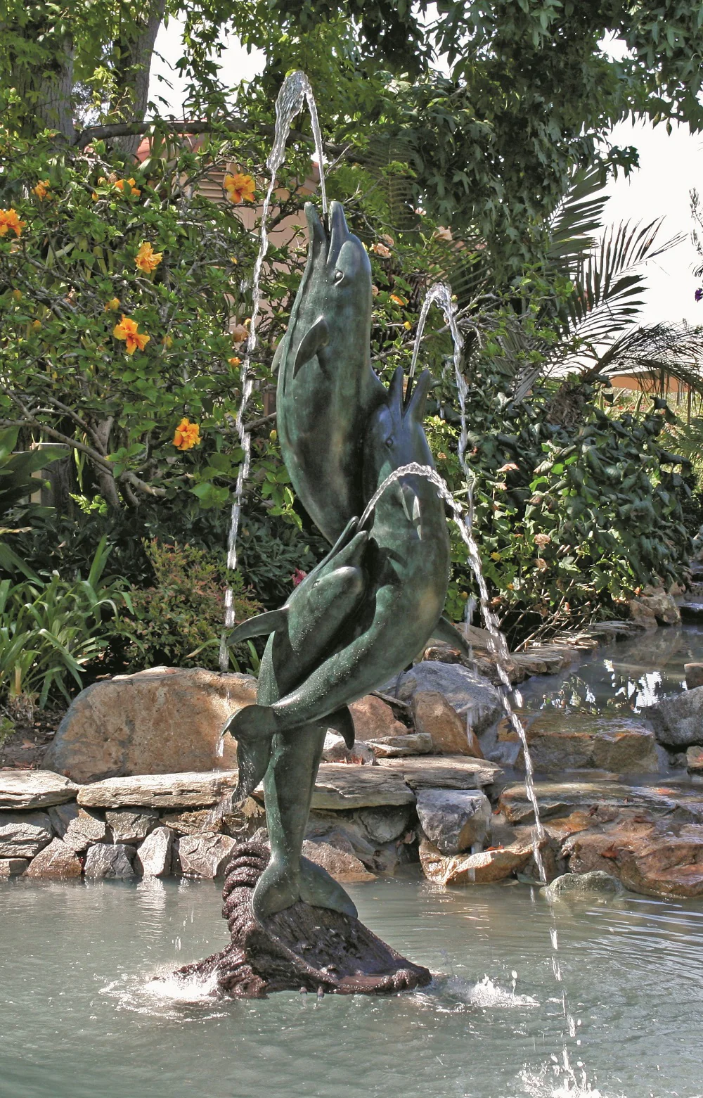 Entwined Dolphins Bronze Water Feature 80" High