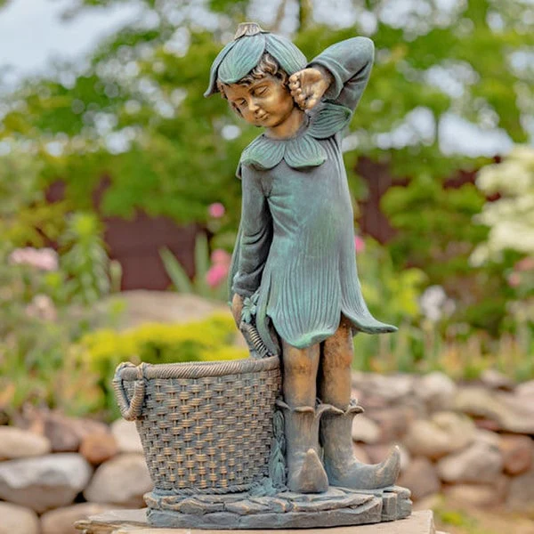 Fairy Garden Statue with Basket Planter 30" H