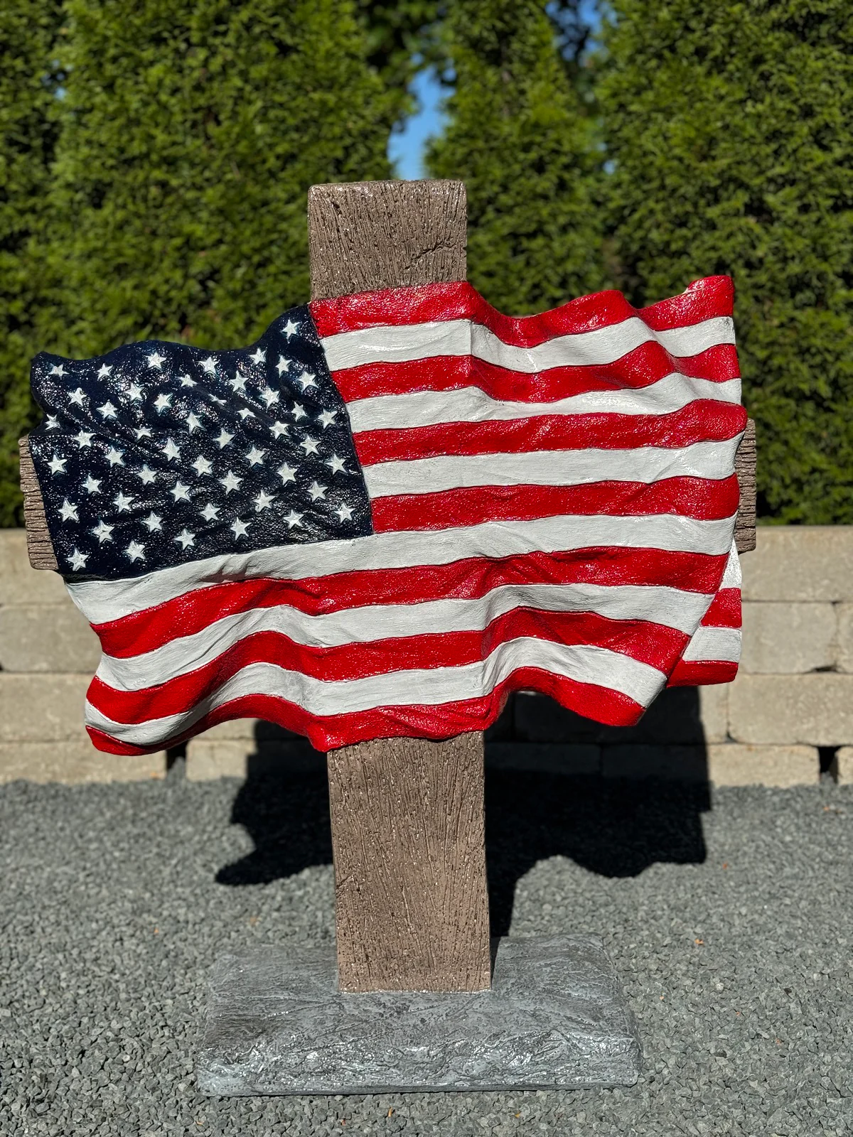 God and Country Flag Cross Sculpture Colored 32" High