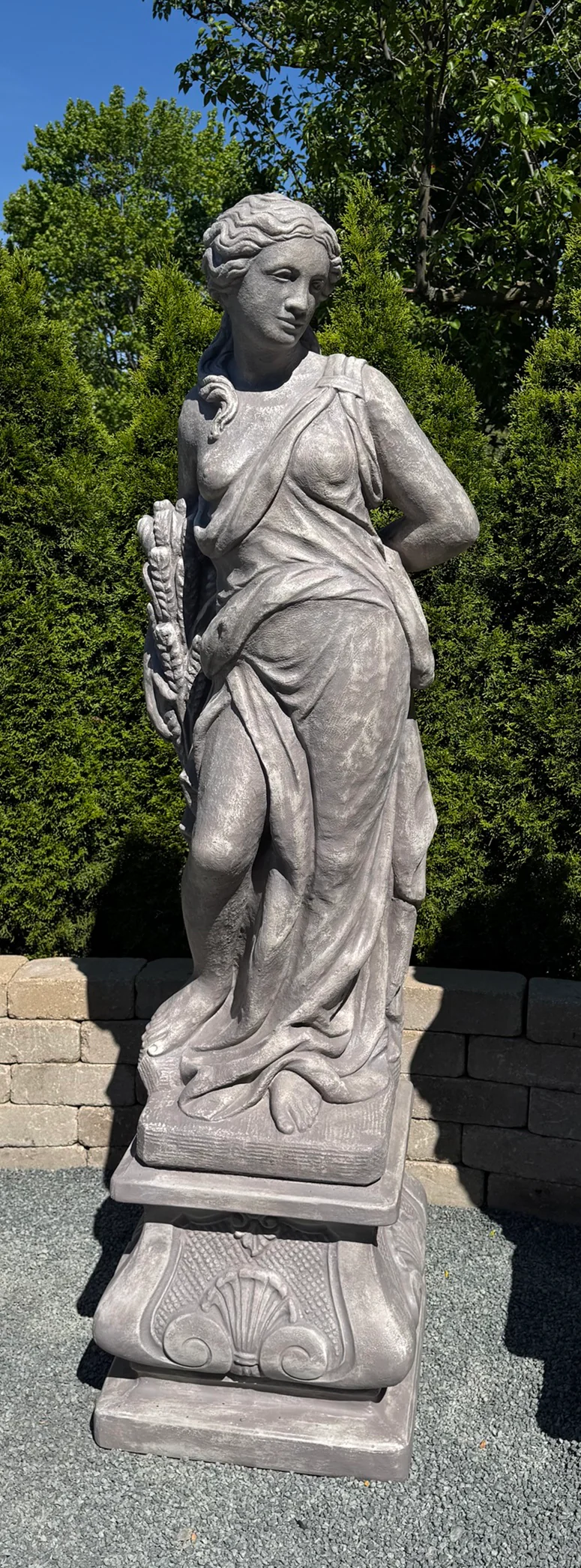 Goddess Fall Life-Size Garden Statue on Italian Pedestal 80" Tall - Image 2