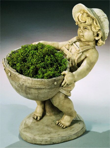 Flower Boy Planter Sculptural Urn Garden Statue – 24" High - Image 3