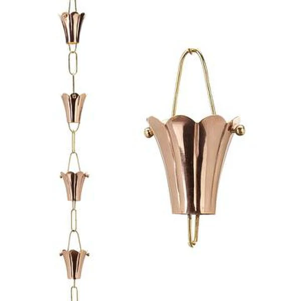 Fluted Flowers Rain Chains Copper Downspout