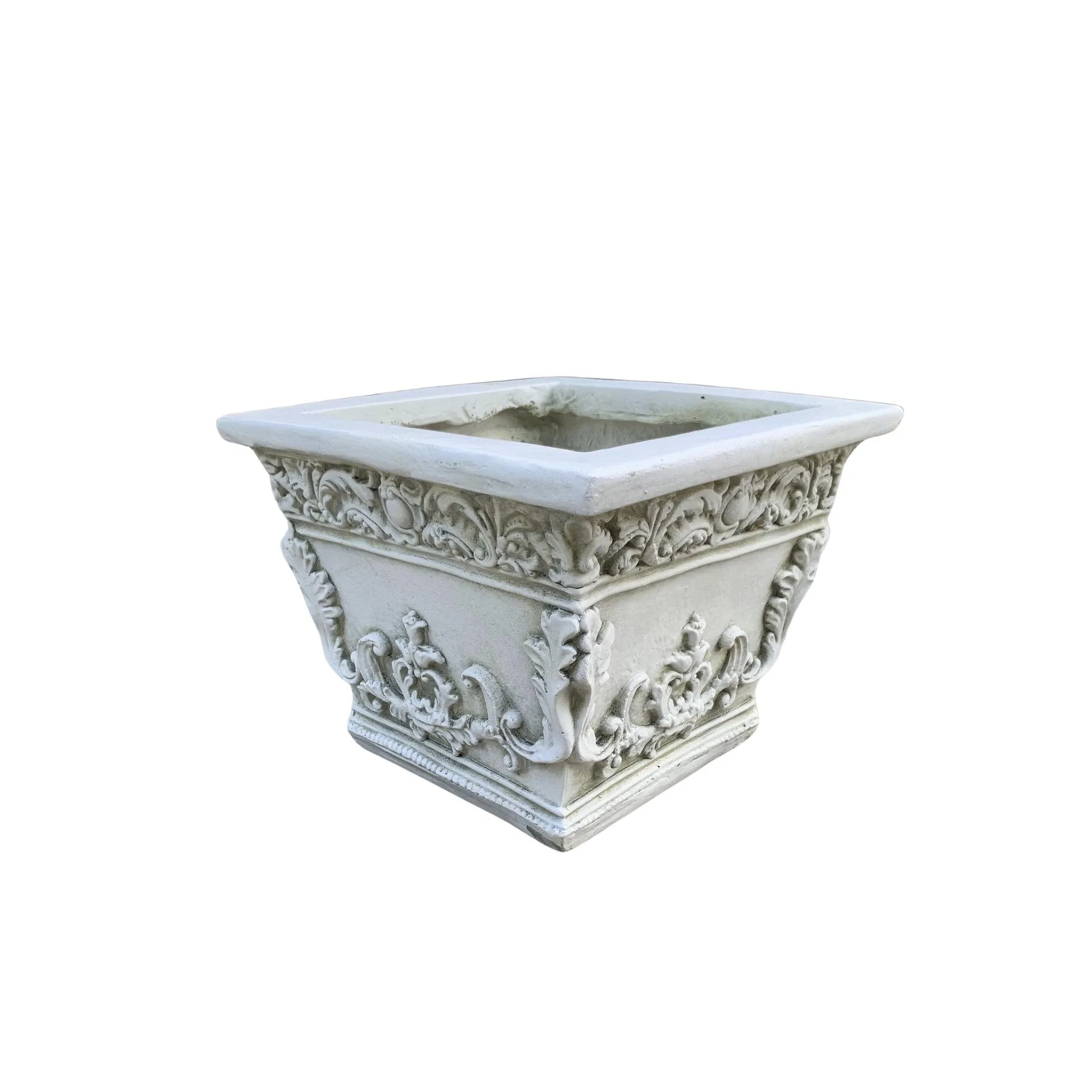 French Scrollwork Square Planters – Set of 3 Antique White - Image 4