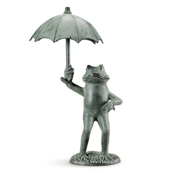 Frog With Umbrella Garden Spitter Statue - Image 2