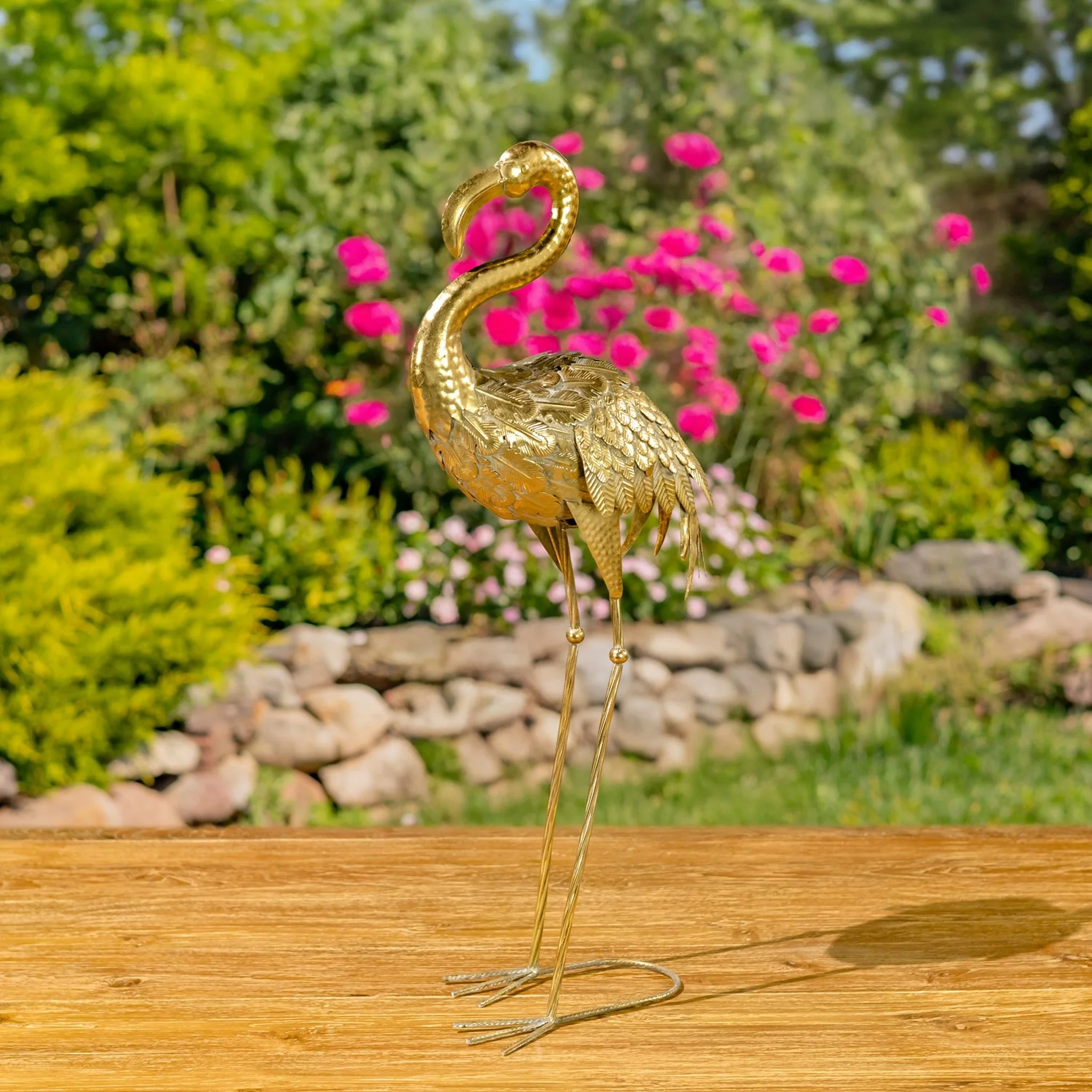 Set of 4 Assorted Metallic Gold Flamingo Garden Sculptures 40.5" H - Image 6