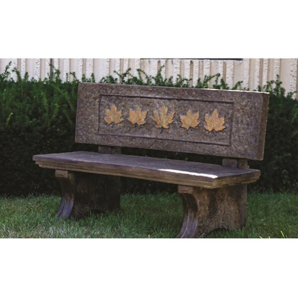 Autumn Maple Leaf Garden Bench Cast Stone 54.5" Long - Image 2