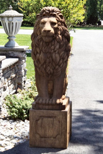 Grand Sitting Lion Cement Statue on Plinth - Image 5