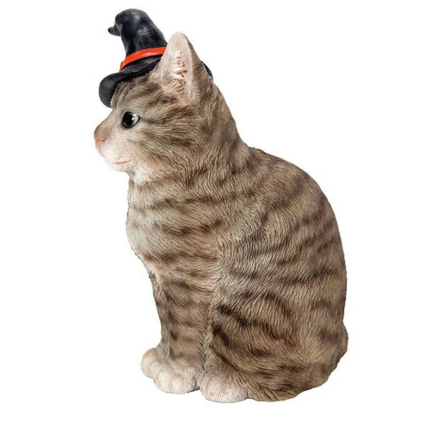 Gray Tabby Kitten Cat with Witches Hat - Image 2