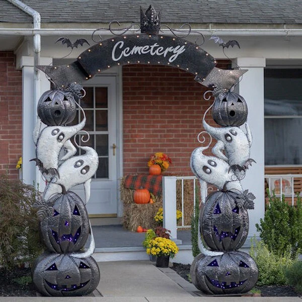 Halloween Cemetery Arch Lighted Pumpkins - Image 2
