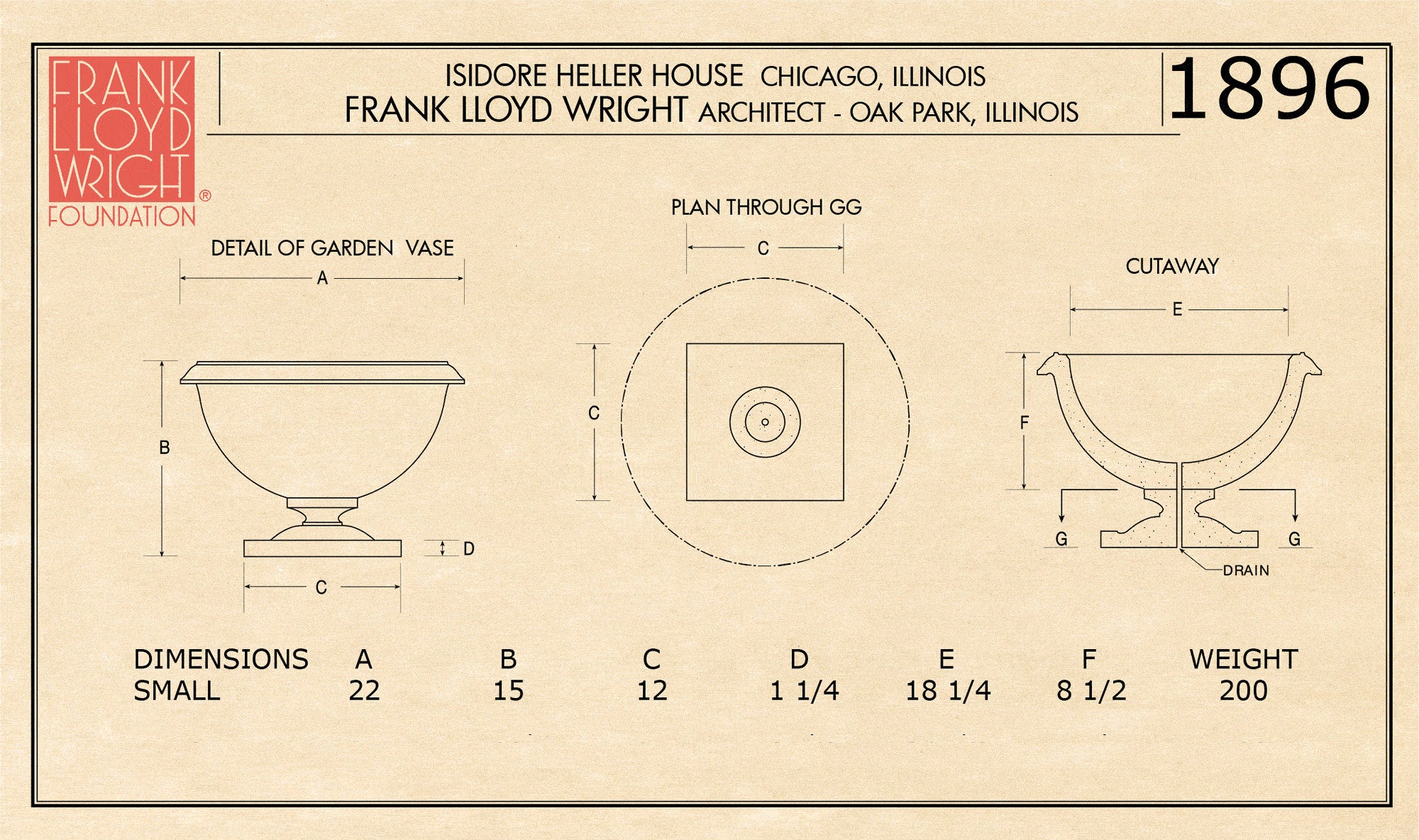 Heller Residence Urn by Frank Lloyd Wright Small 15" H - Image 2