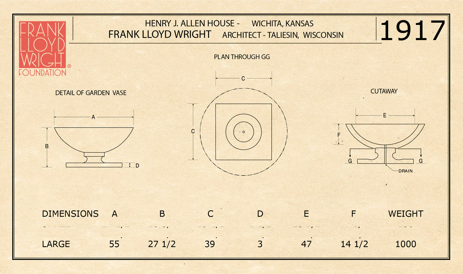 Henry J. Allen Residence Vase Large by Frank Lloyd Wright - Image 2