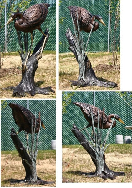 Heron on Branch Garden Bronze Sculpture